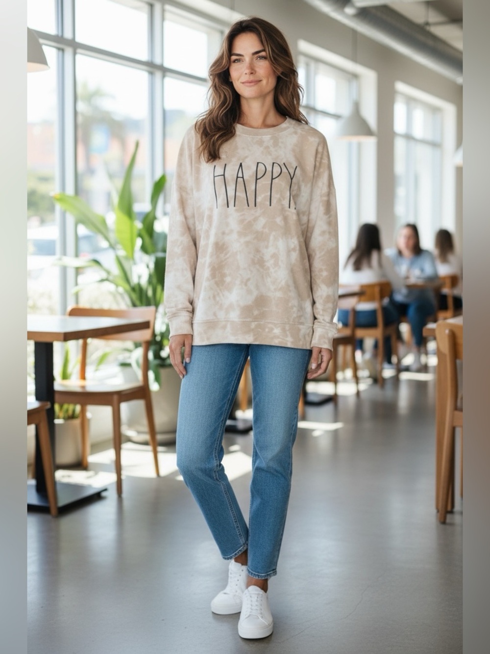 Rae Dunn Happy Tie Dyed Sweatshirt NWT - Picture 2 of 4